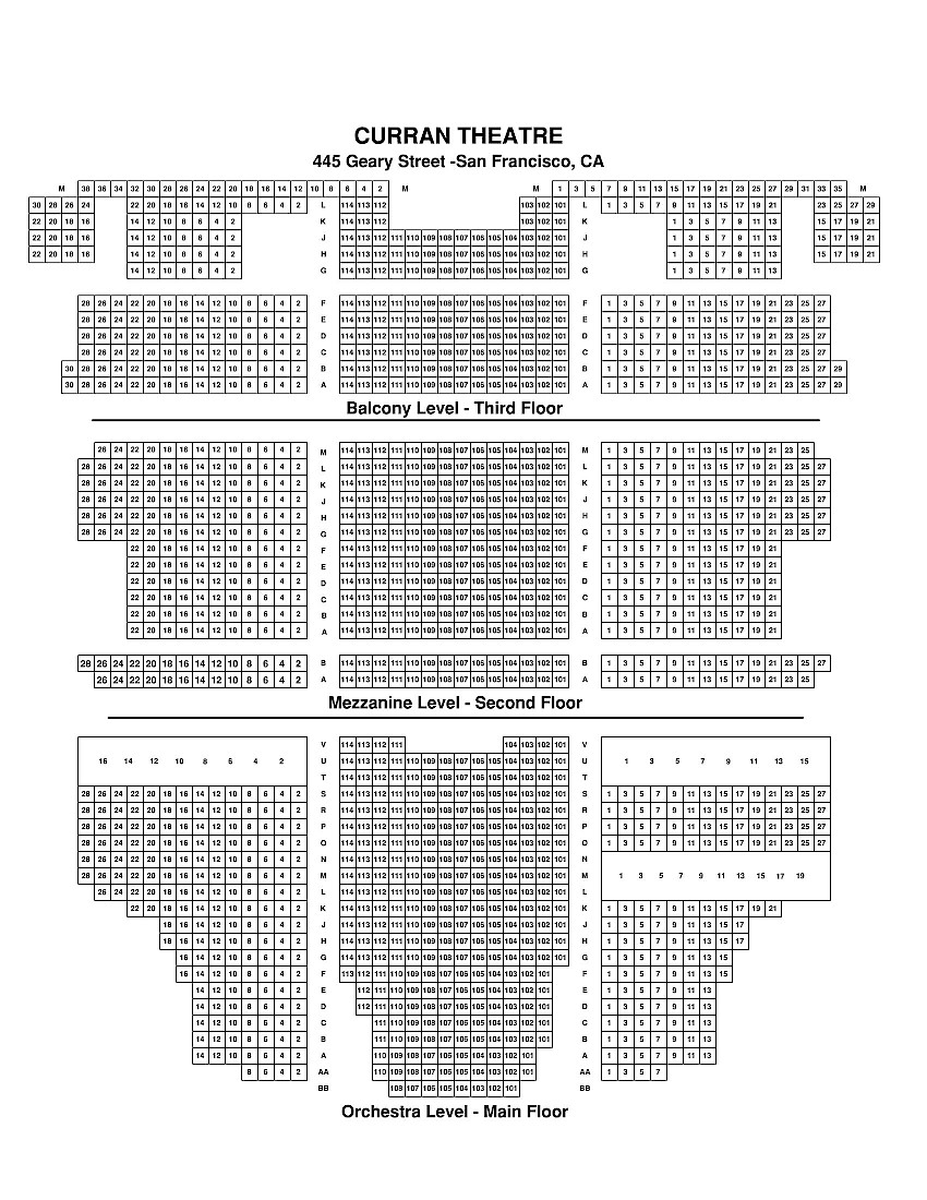 Curran Theater Seating Chart San Francisco